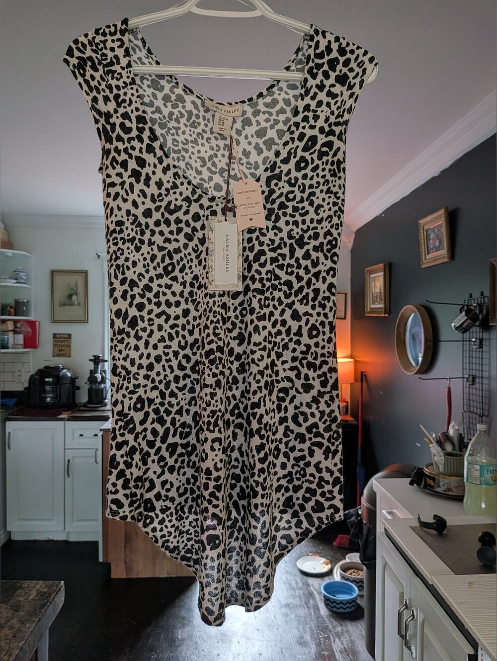 *NWT* Laura Ashley Assymentrical Sleeveless Mini Dress Animal Print B&W XS
